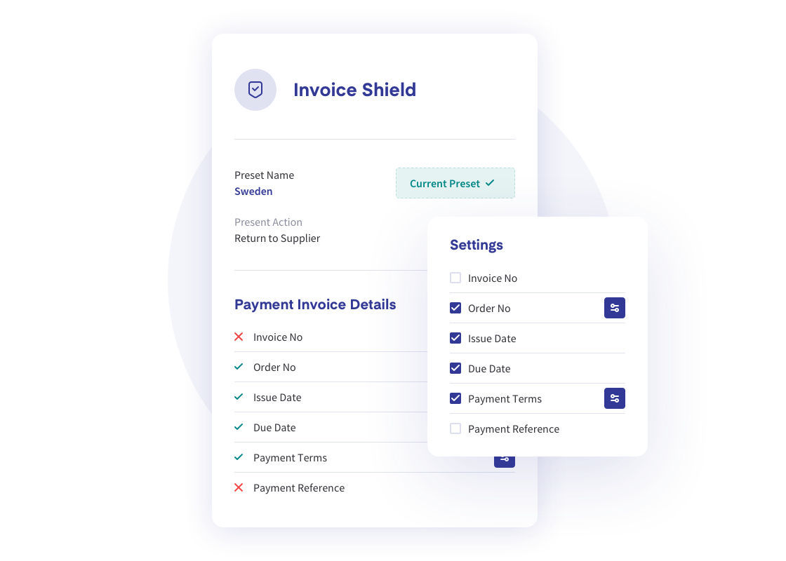 invoice validation settings and presets